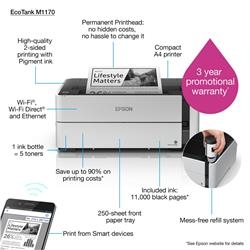 Epson EcoTank M1170 Mono Inkjet Inkjet Printer Wi-Fi Maximum ISO A-series paper size A4 White-3495878